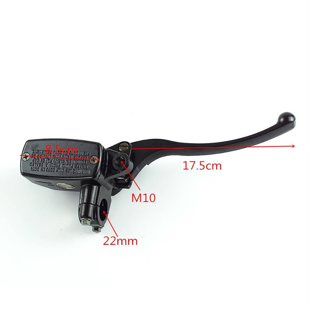 Hydraulic brake master cylinder, 22mm lever, M10 fitting, 17.5cm lever length