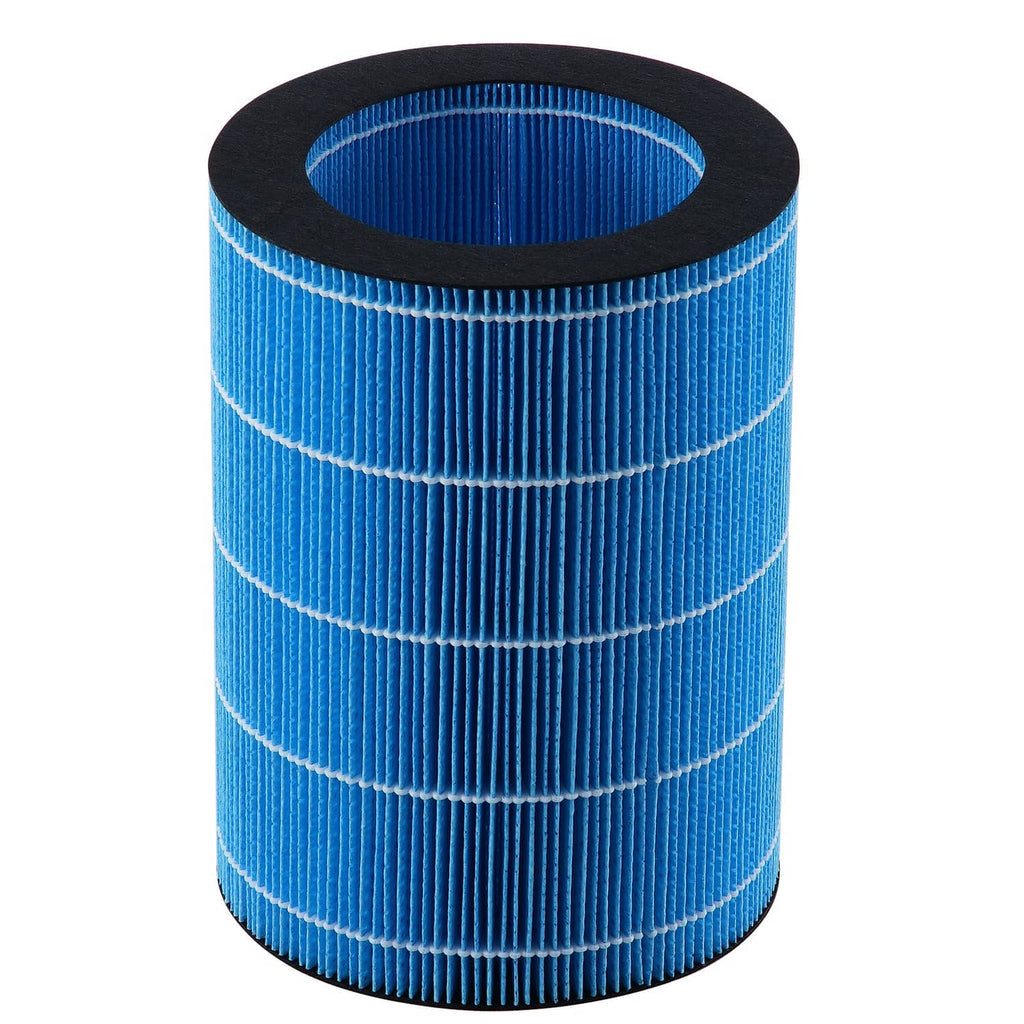 Humidifier replacement filter with black top rim, blue cylindrical mesh roll
