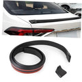Matte black rubber roof lip spoiler trim strip with mounting clips, shown on car rear