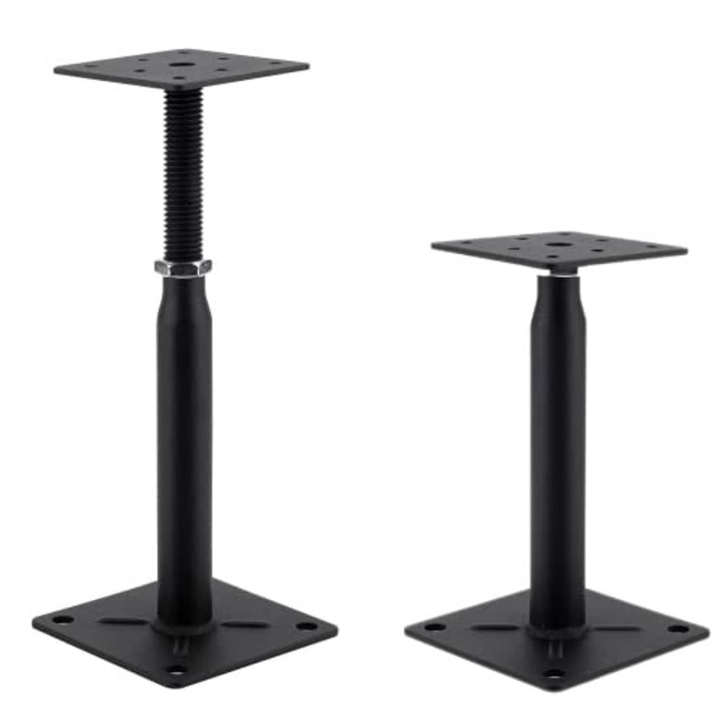 Two black pedestal jacks with square base plates and central threaded support posts