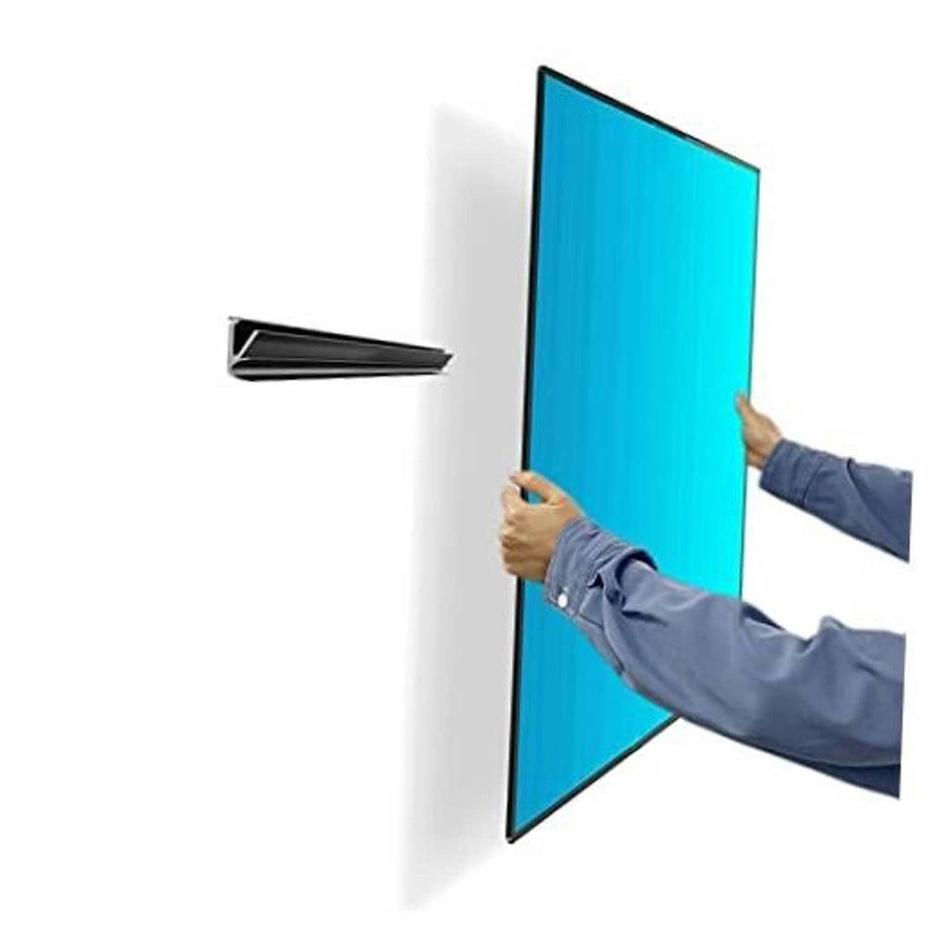 No-stud TV wall mount with slim black wall bar shown holding a flat TV on drywall