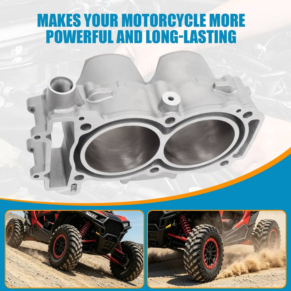 Cylinder block with two bores and piston gasket kit components