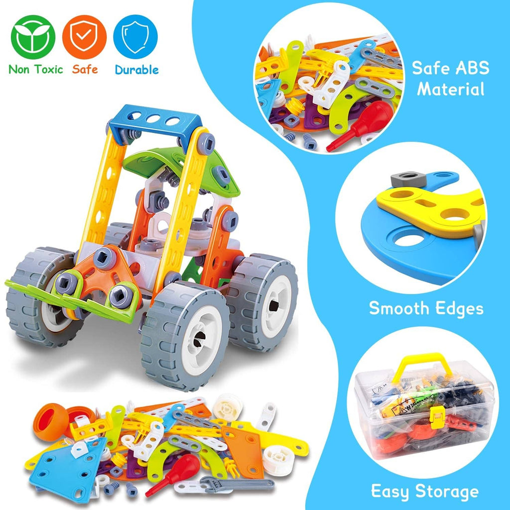 Multicolor STEM building truck model with mixed parts in clear storage bag
