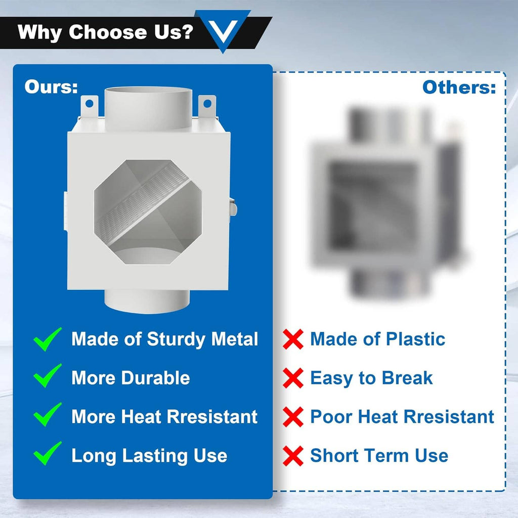 Metal dryer lint trap box design comparison showing sturdy metal construction