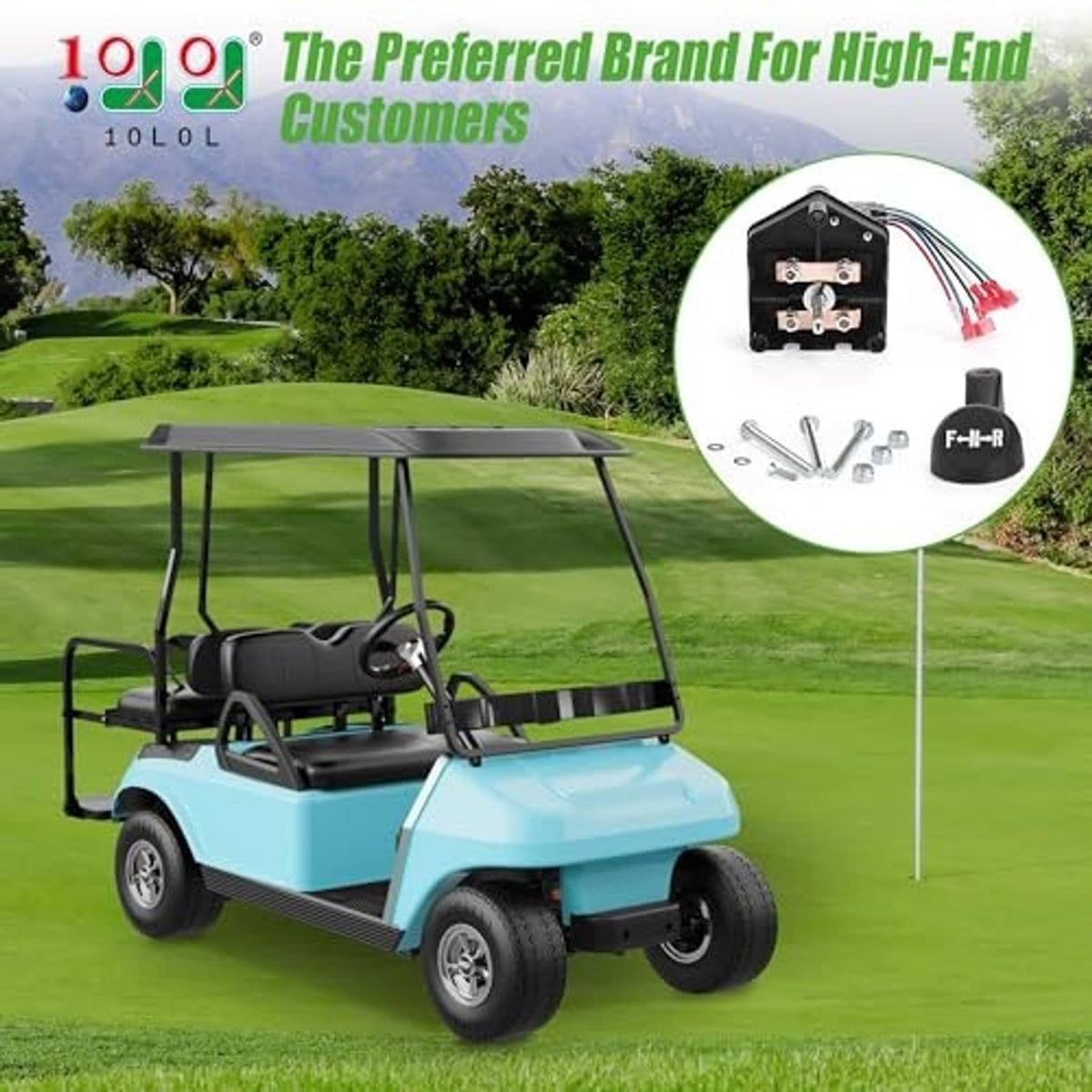 Golf cart forward/reverse switch assembly with black shift handle and multi-color wiring