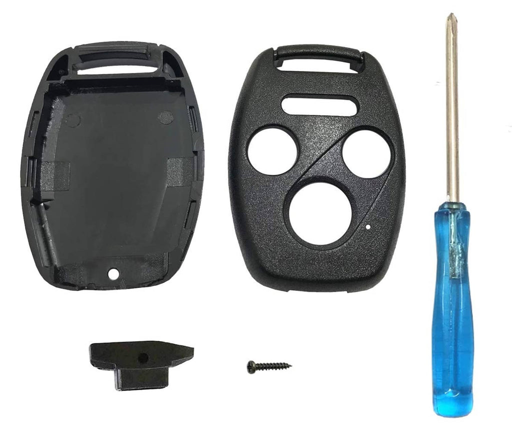 Black key fob replacement shell case with interior cutouts and screws, plus key bit