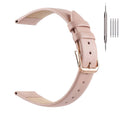 Pink leather watch band, 12mm, with rose-gold buckle and adjustment holes