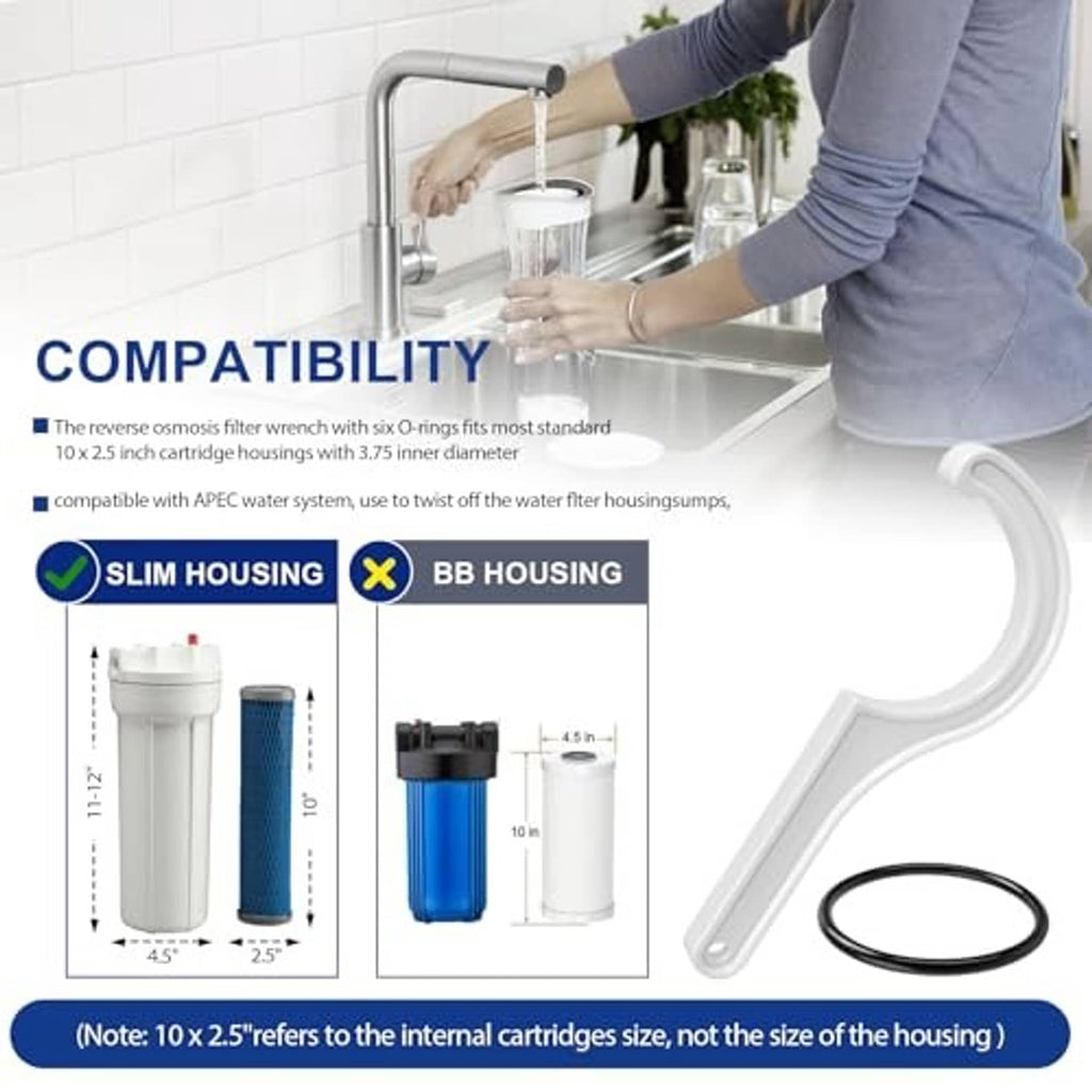 Half-circle water filter housing wrench with black sealing O-ring