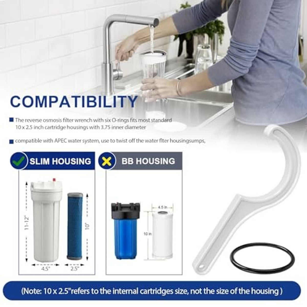 Half-circle water filter housing wrench with black sealing O-ring