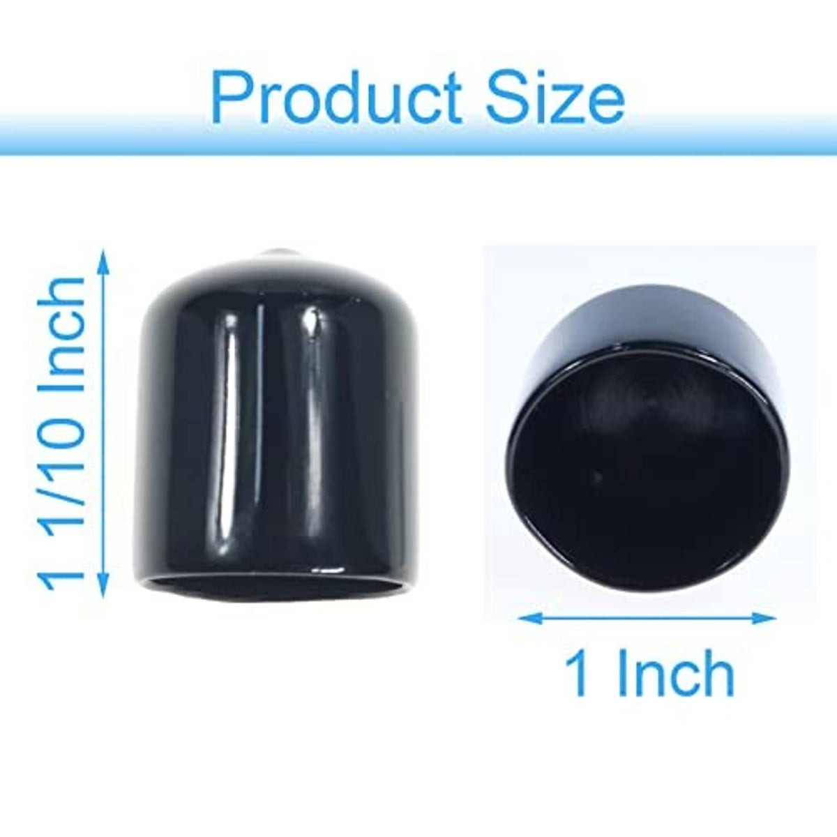 1-inch round rubber end cap, dark blue/black, open top and side view