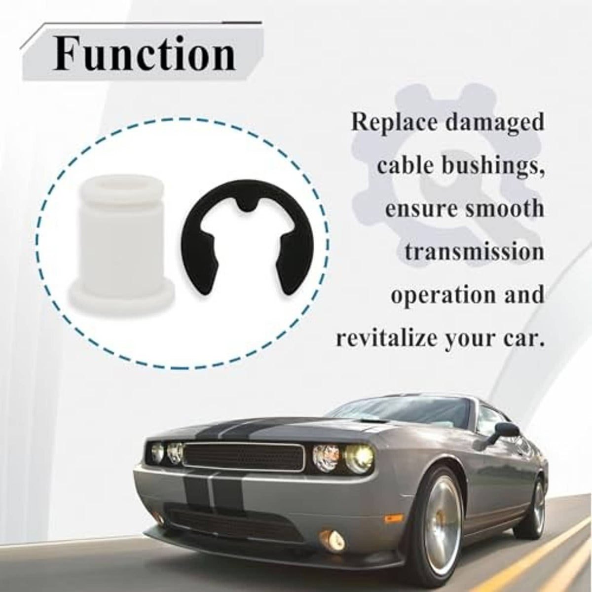 Automotive shifter cable bushing replacement pieces: white bushings with black inserts