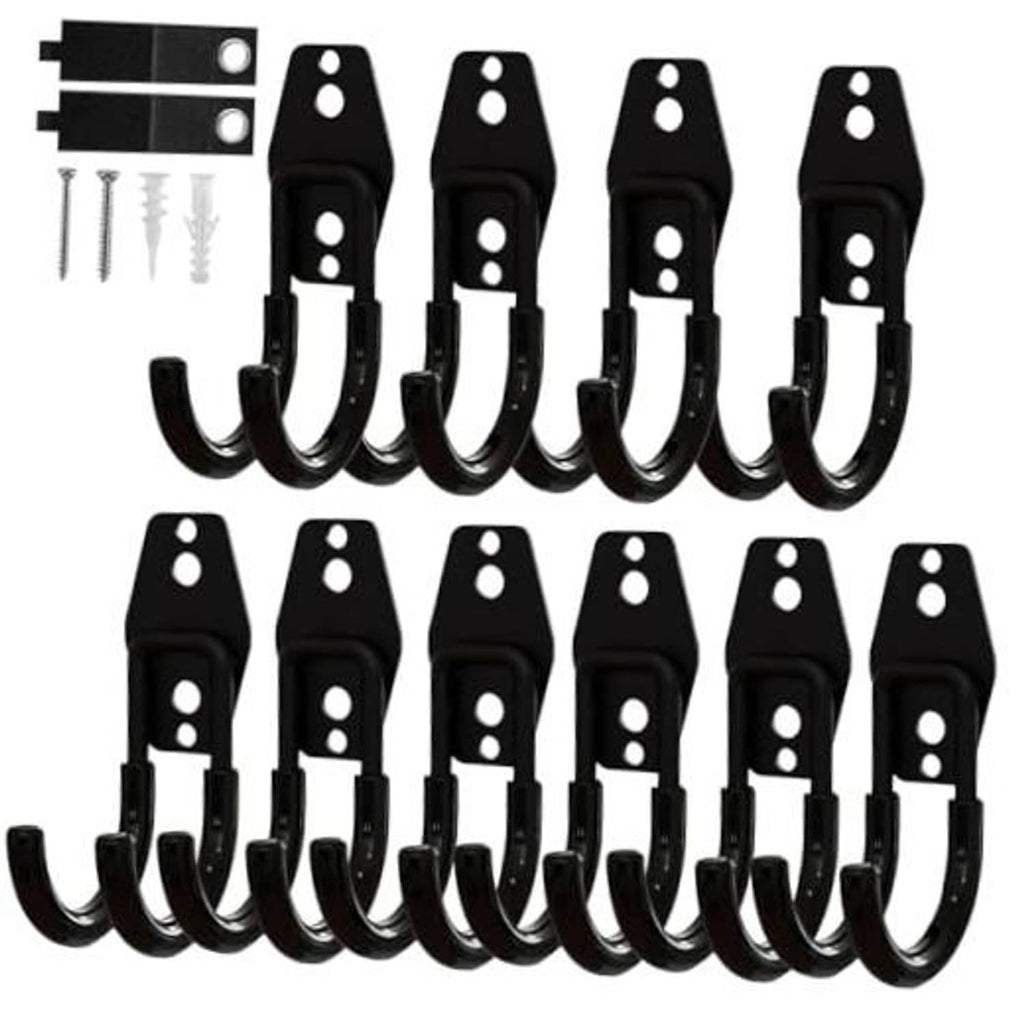Heavy-duty garage wall hooks, black J hooks with anti-slip coating and mounting screws