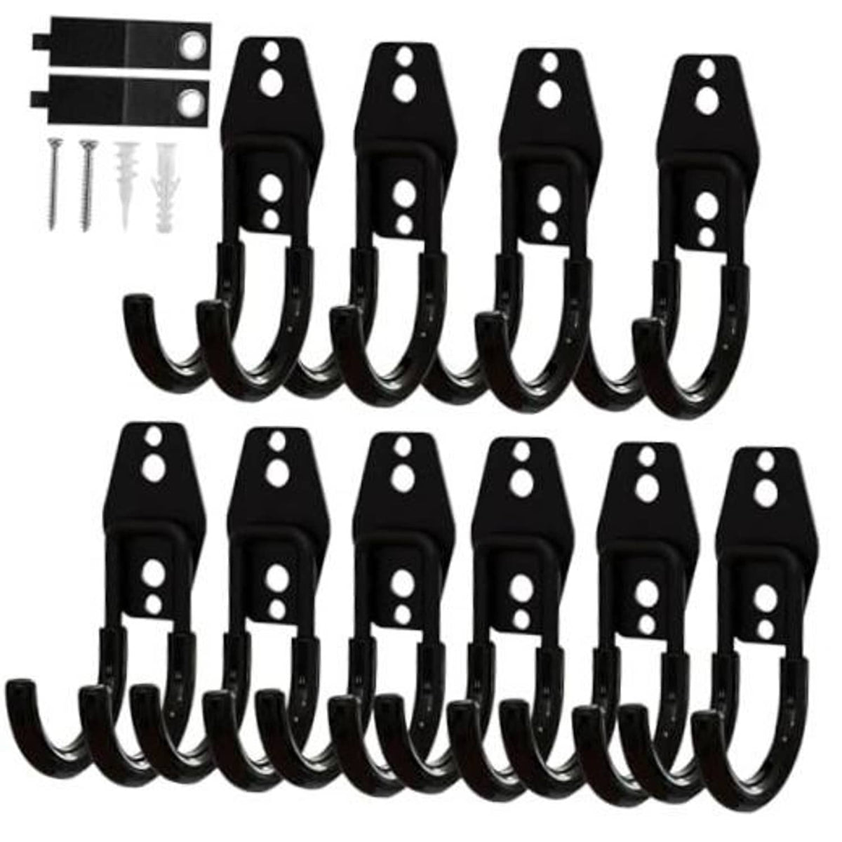 Heavy-duty garage wall hooks, black J hooks with anti-slip coating and mounting screws