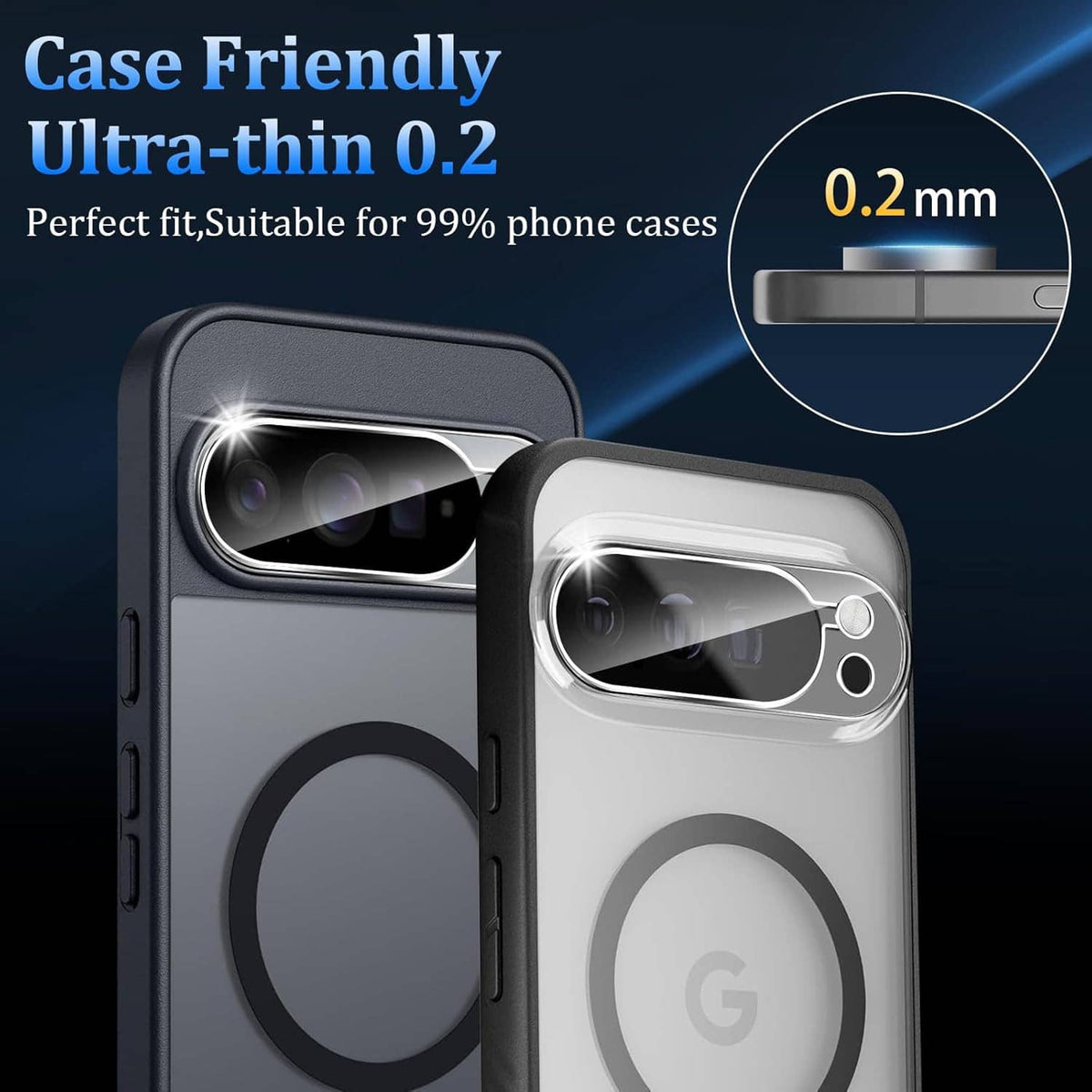 Ultra-thin clear camera lens protector fitted under a phone case