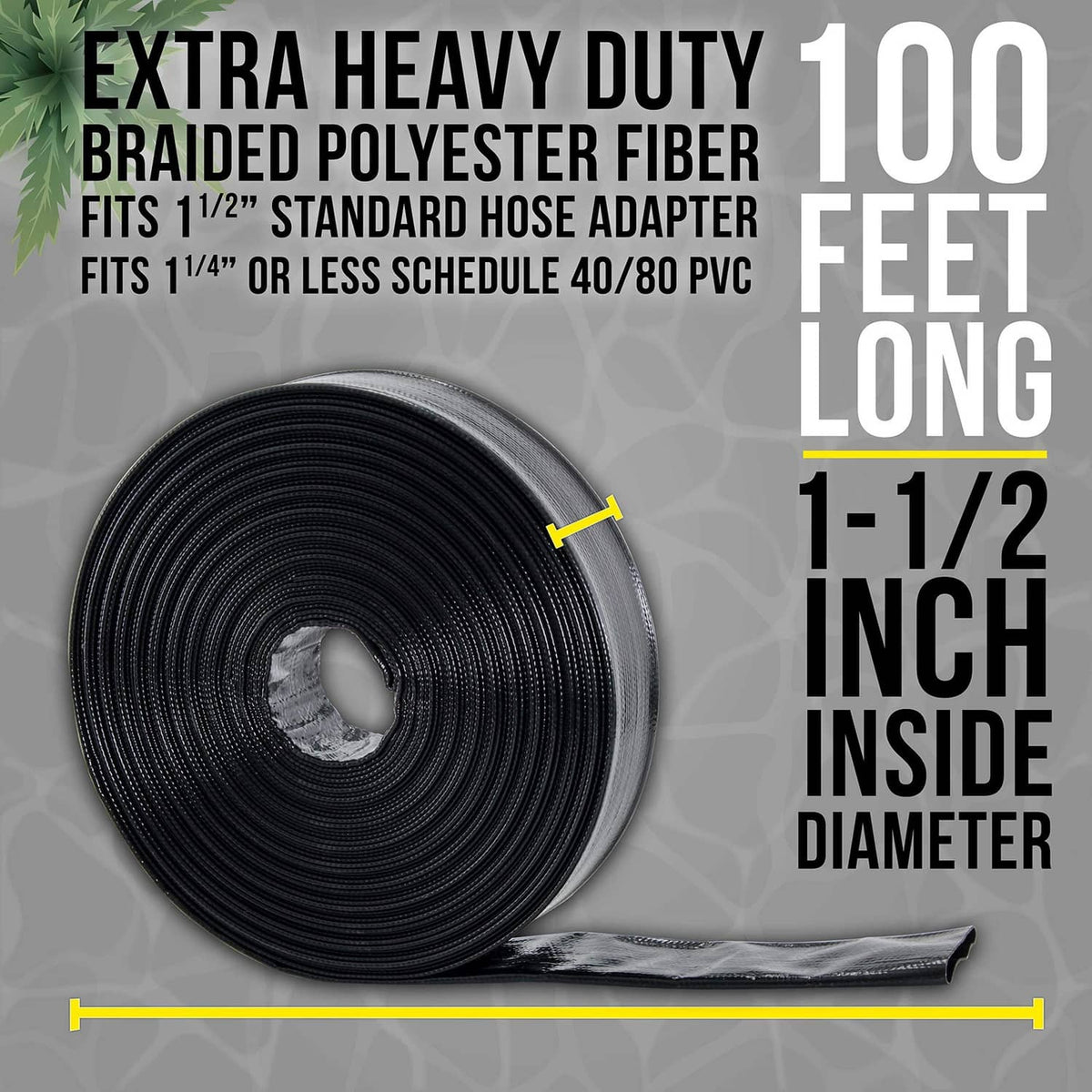 Black pool backwash hose cross-section with 1.5 inch inside diameter