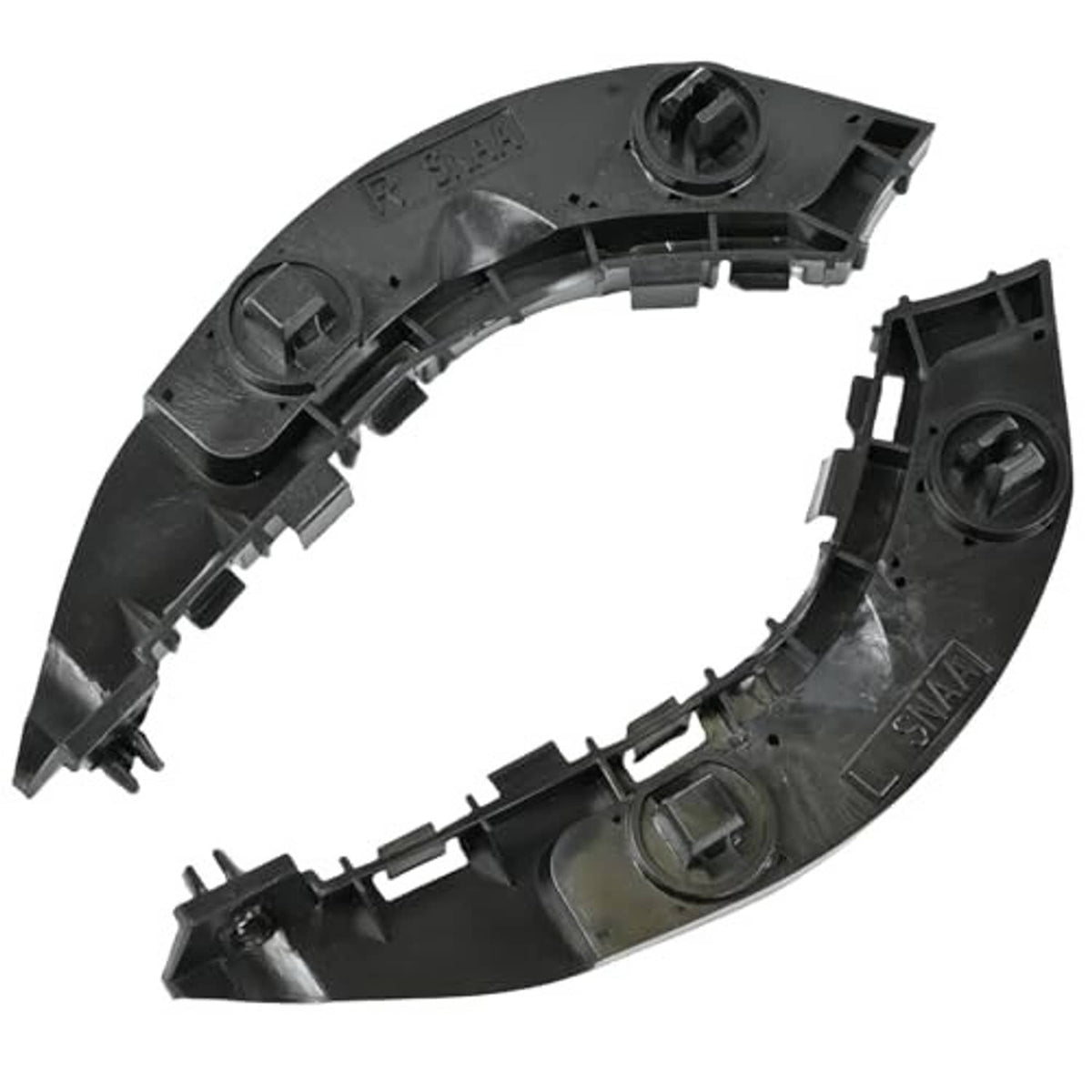Front bumper bracket, black plastic with screw openings and side mounting clips