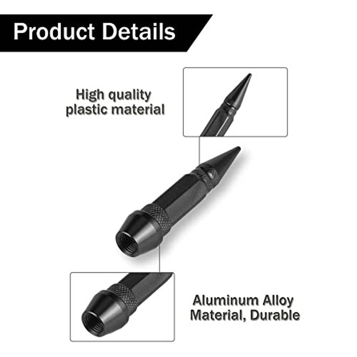 Black spiked valve cap with knurled grip texture and threaded valve opening
