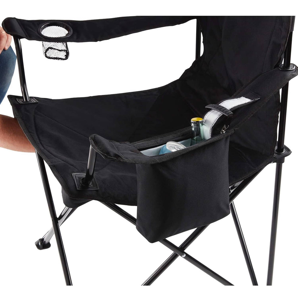 Coleman quad camp chair with side organizer pockets holding bottles and small items
