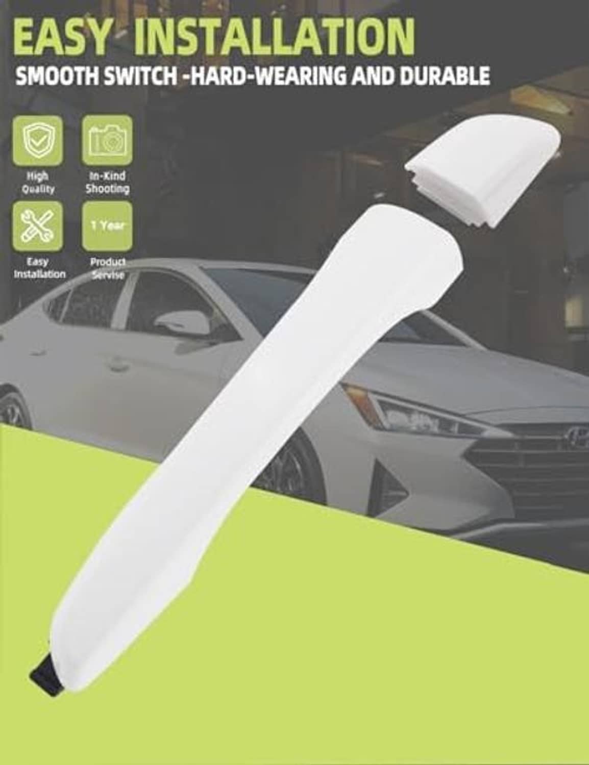 Exterior door handle, white lever with black end piece and curved cap