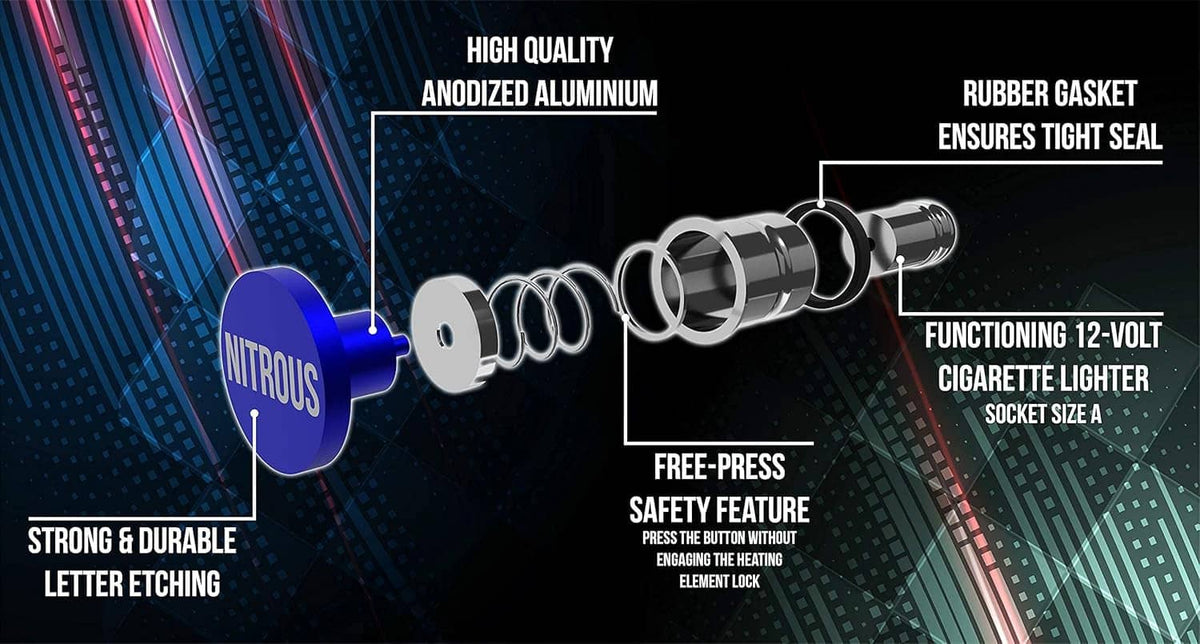 Blue nitrous button car cigarette lighter mechanism with spring inside, 12-volt socket
