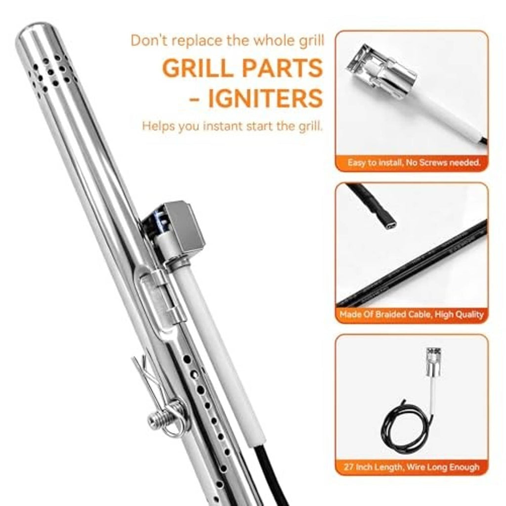 Stainless steel grill igniter with wire and long burner tube electrode