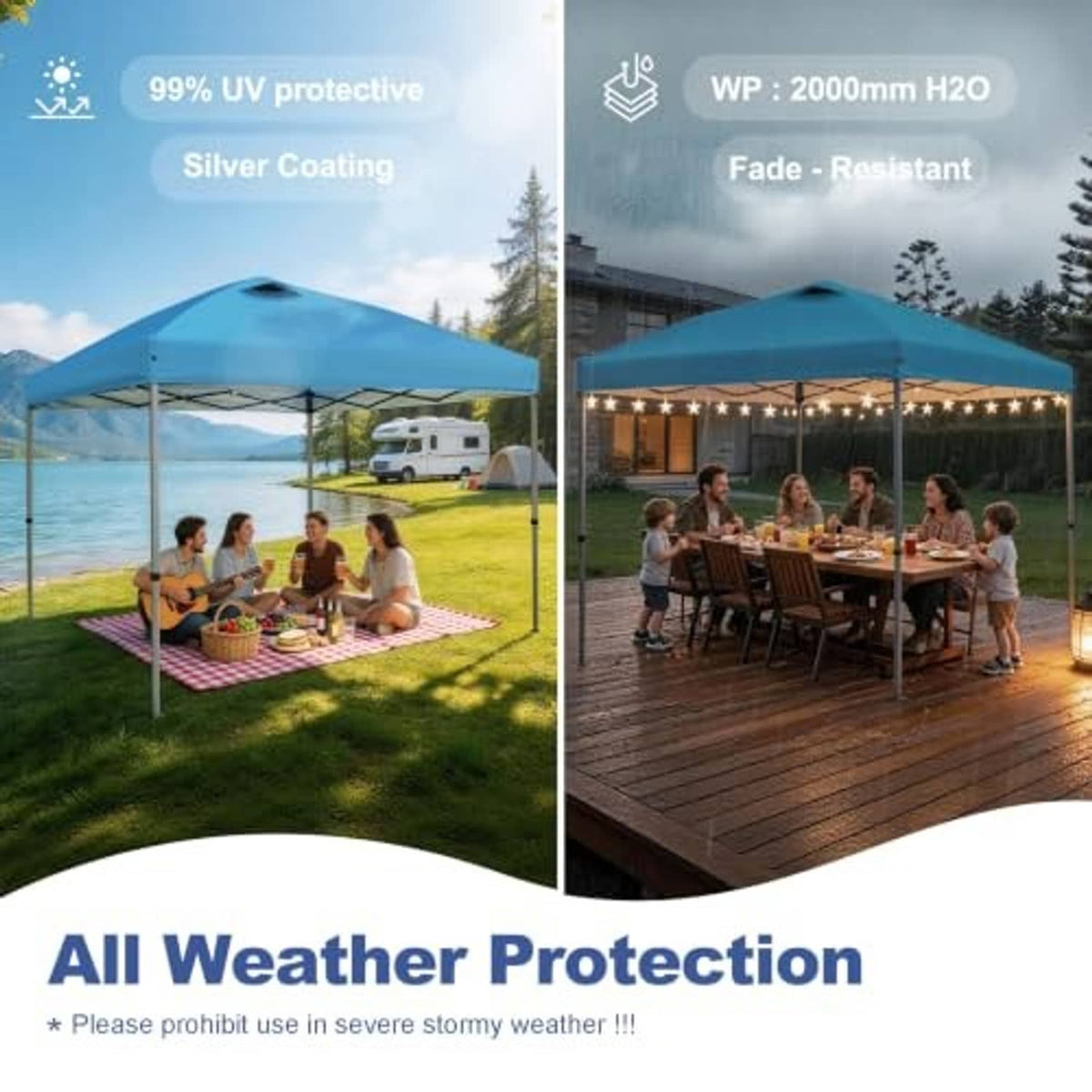 Blue vented canopy replacement top with silver-coated, fade-resistant fabric.