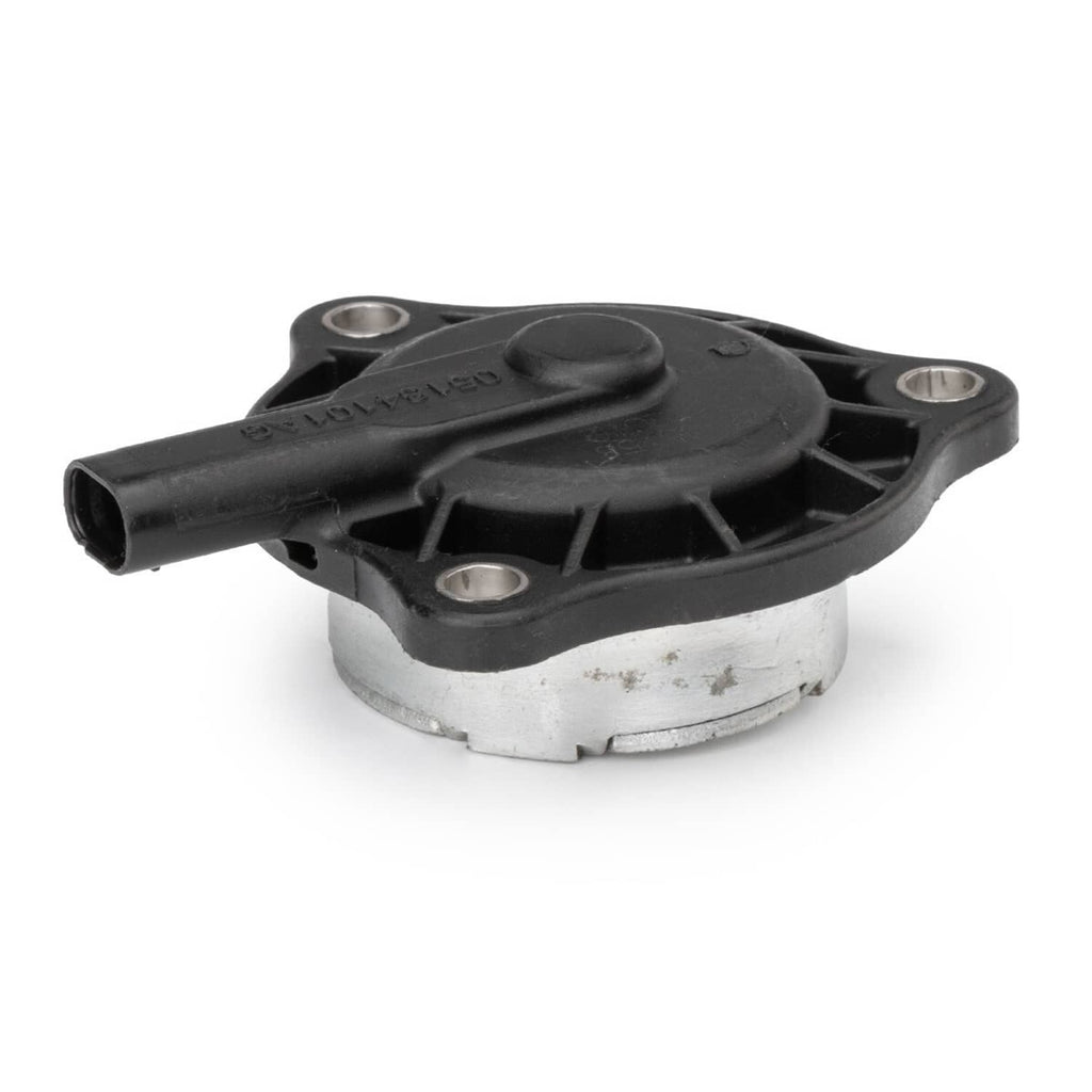 VVT solenoid valve with side port and embossed text on black housing