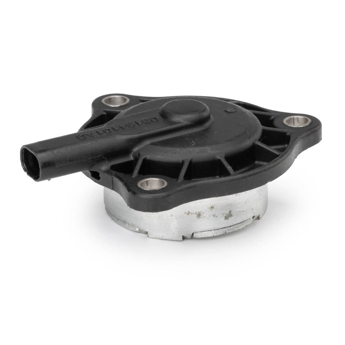VVT solenoid valve with side port and embossed text on black housing