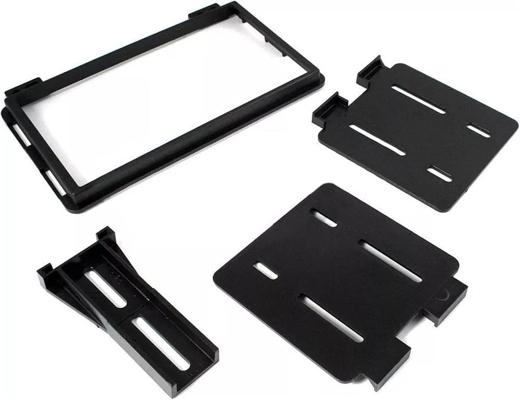Double DIN radio dash kit bezel and mounting brackets, black plastic, for 2001-06 Ford