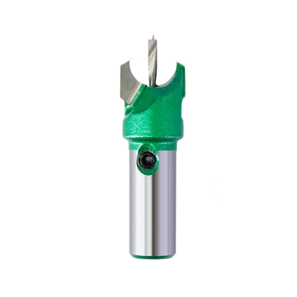 Green router bit with silver shank and carbide cutting tip, compact bead tool