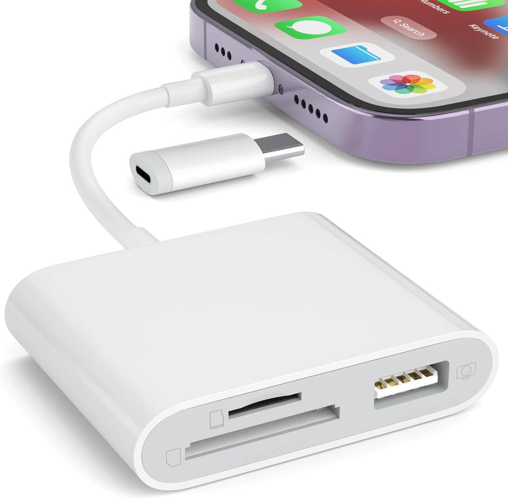 Compact white memory card reader adapter with USB plug and SD slot
