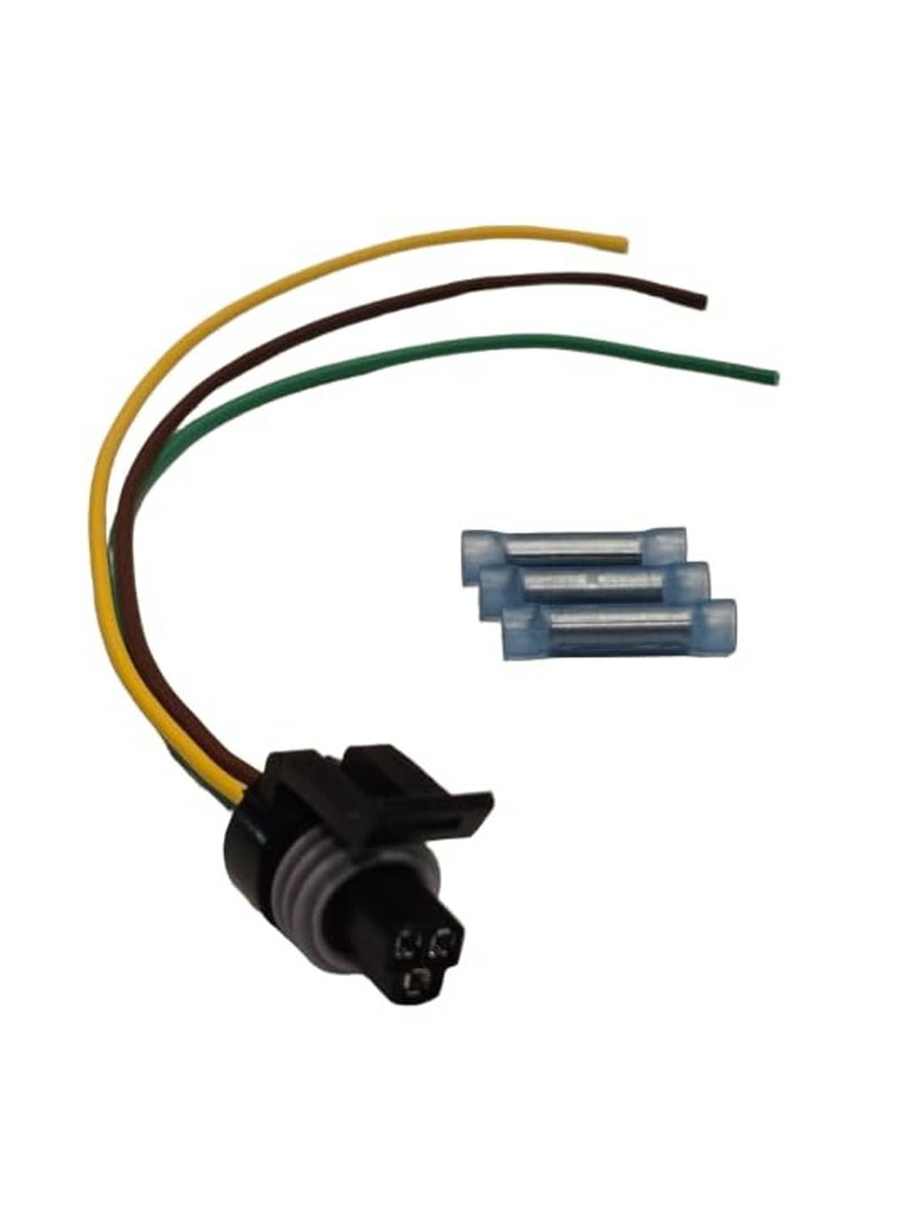 TPS connector plug with black circular end, three wires, and blue connector piece