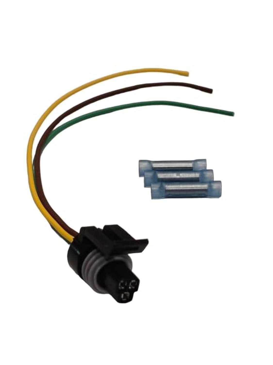 TPS connector plug with black circular end, three wires, and blue connector piece