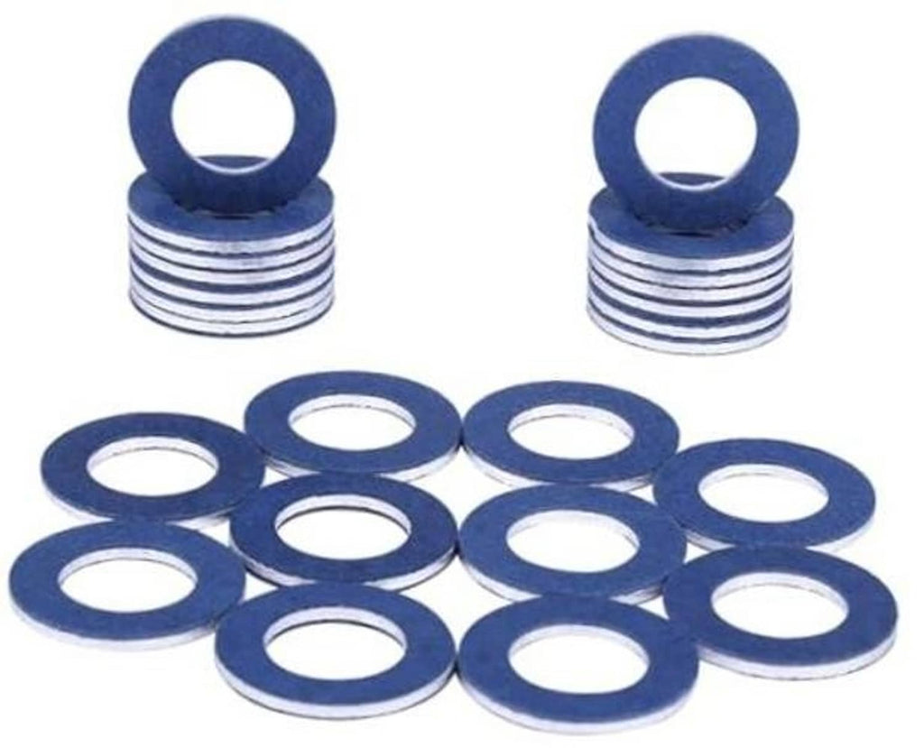 Aluminum oil drain plug gaskets, blue washers with metal core, pack of 24