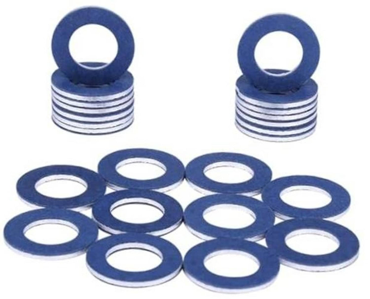 Aluminum oil drain plug gaskets, blue washers with metal core, pack of 24