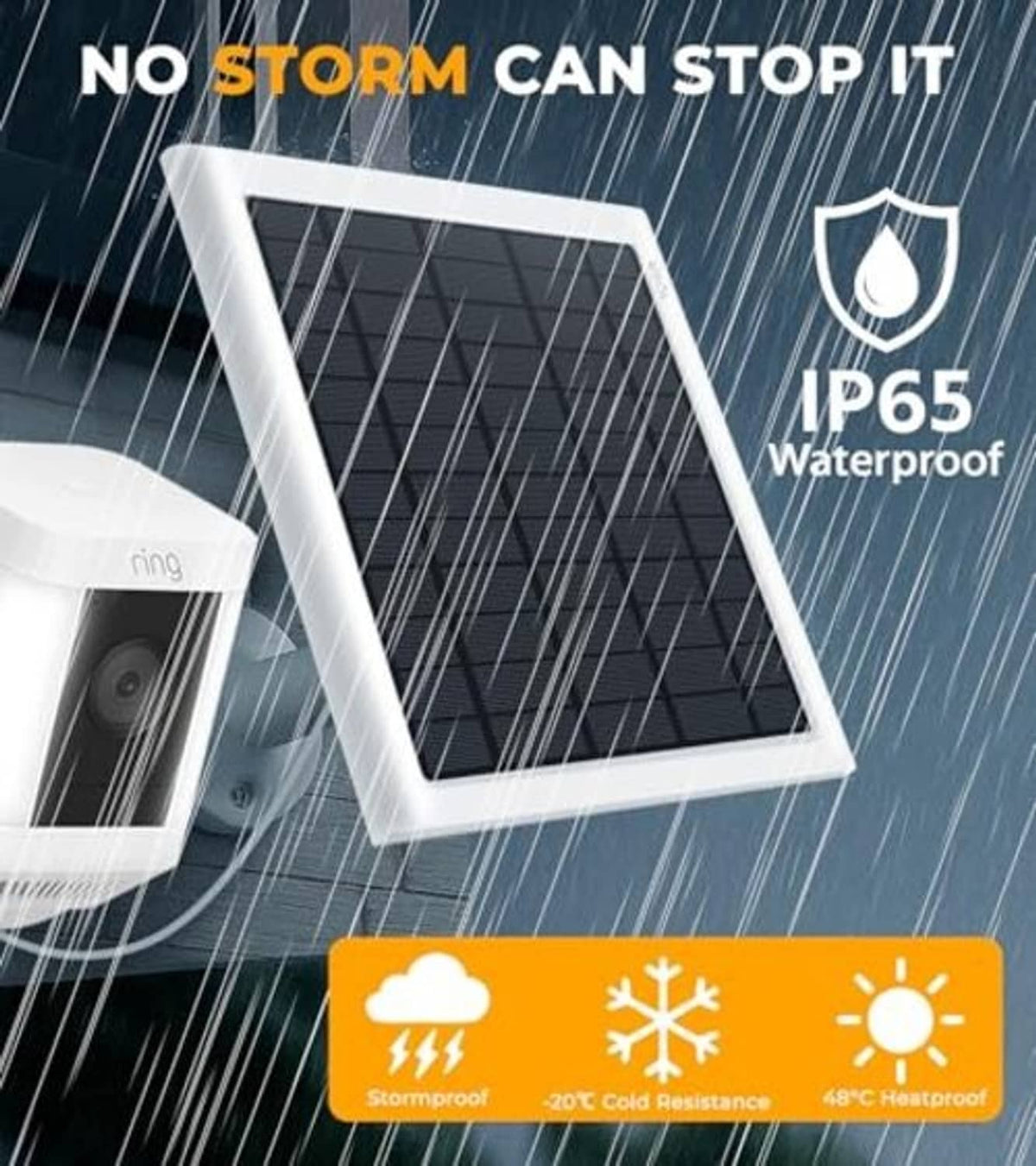 Waterproof-style white solar panel charger with mount, panel angled for sunlight