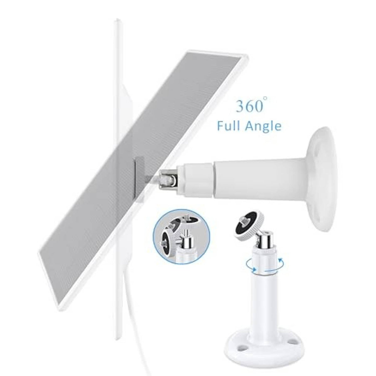 Solar panel charger with wall mount base and adjustable 360-degree pivot stand