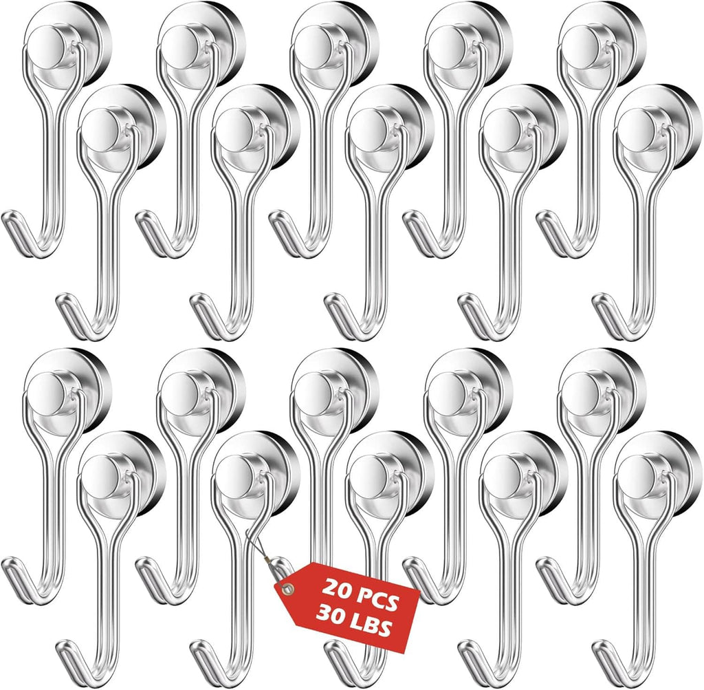 20-pack silver swivel magnetic hooks with red 20 PCS 30 LBS label, multiple hooks