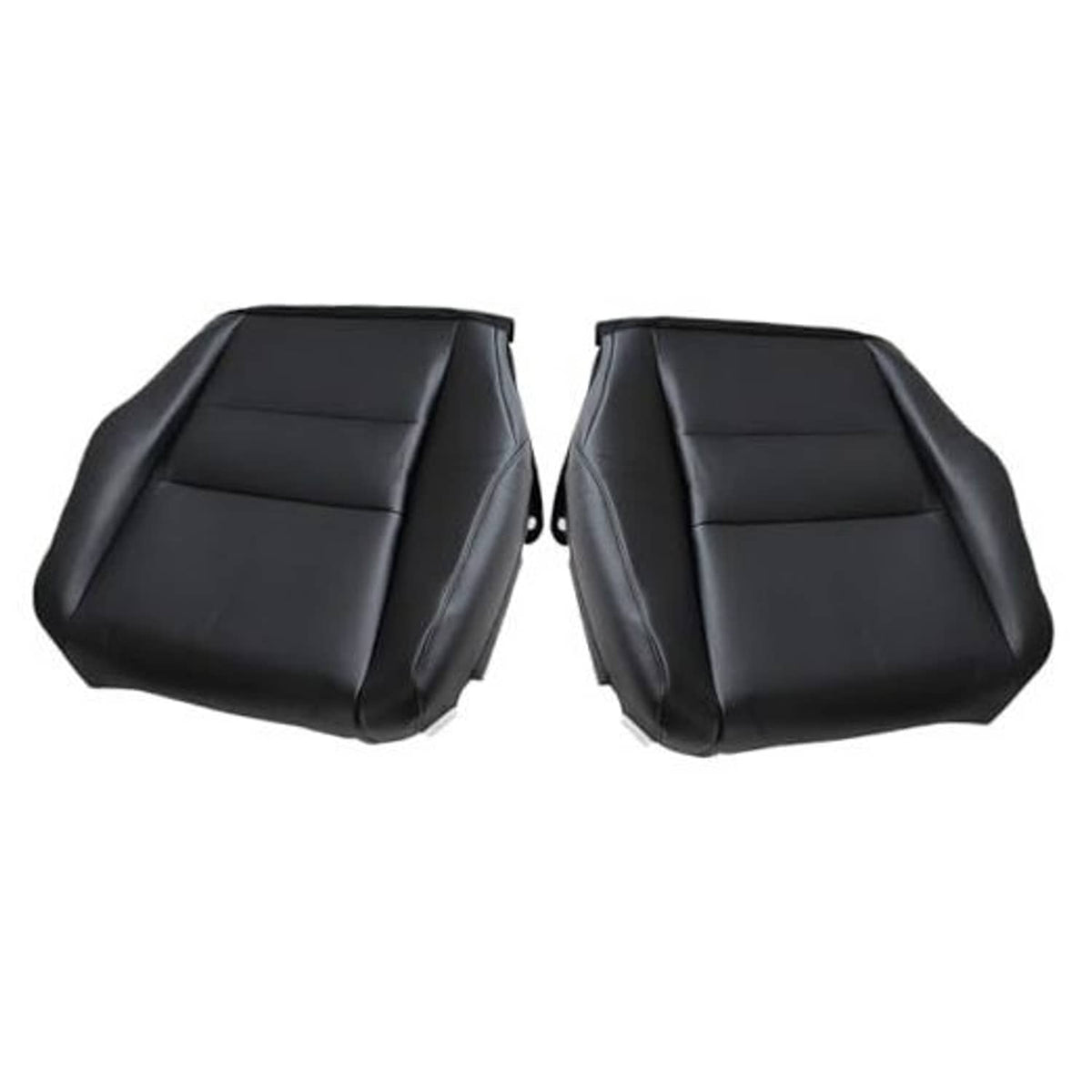 Black leather-look replacement front seat bottom covers, two-piece set with stitched panels