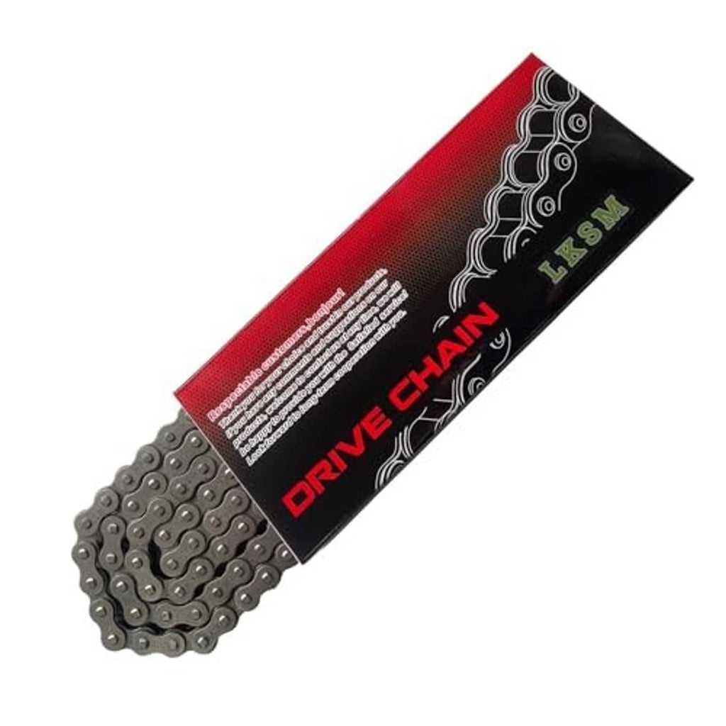 Black 420 motorcycle roller chain packaged on a branded drive chain insert card