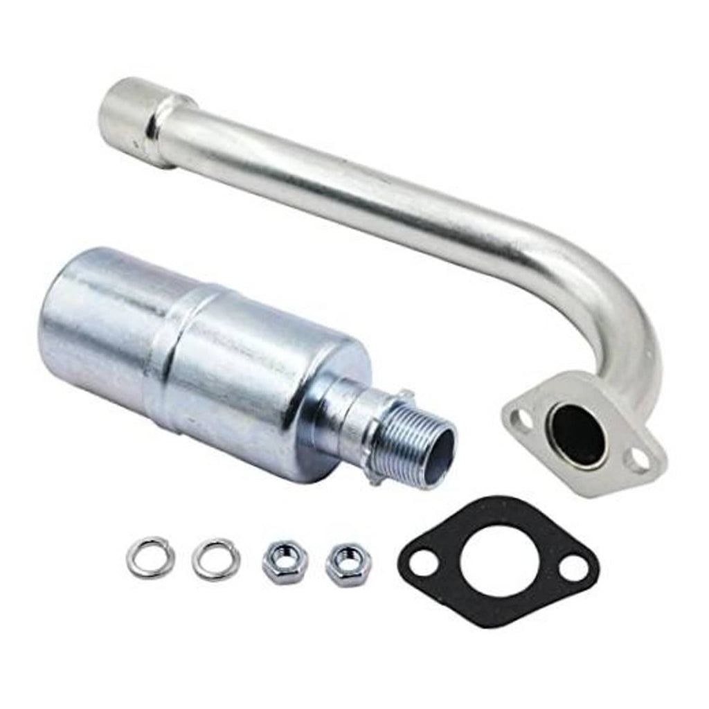 Rear exhaust muffler with chrome curved pipe, gasket and mounting bolts