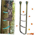 Green 4-step climbing stick aider with camo upper pad and turquoise-lined step straps
