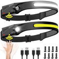 Black rechargeable LED headlamp pair with adjustable elastic headbands and bright light strips