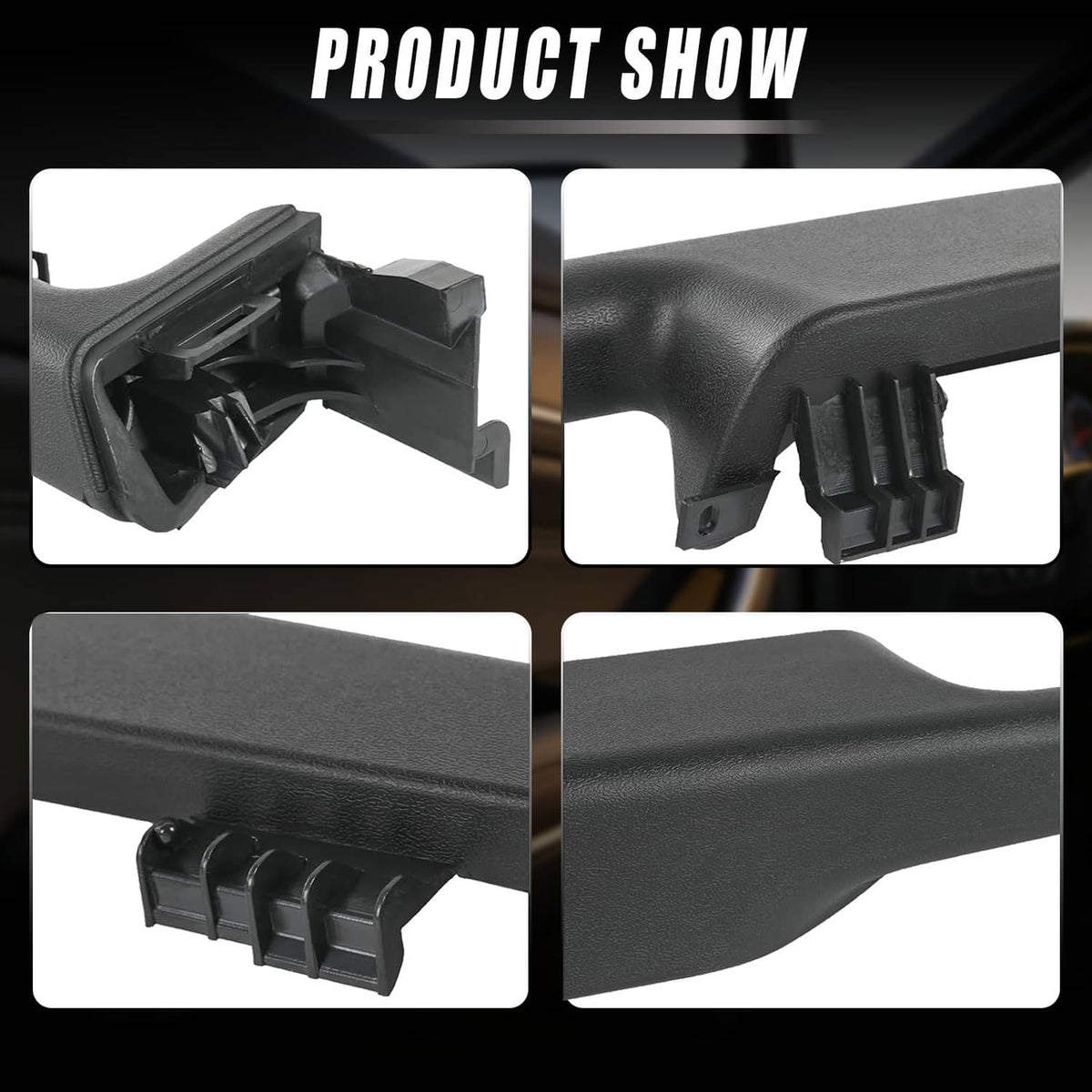 Front door armrest handle pair showing underside mounting clips and textured surface
