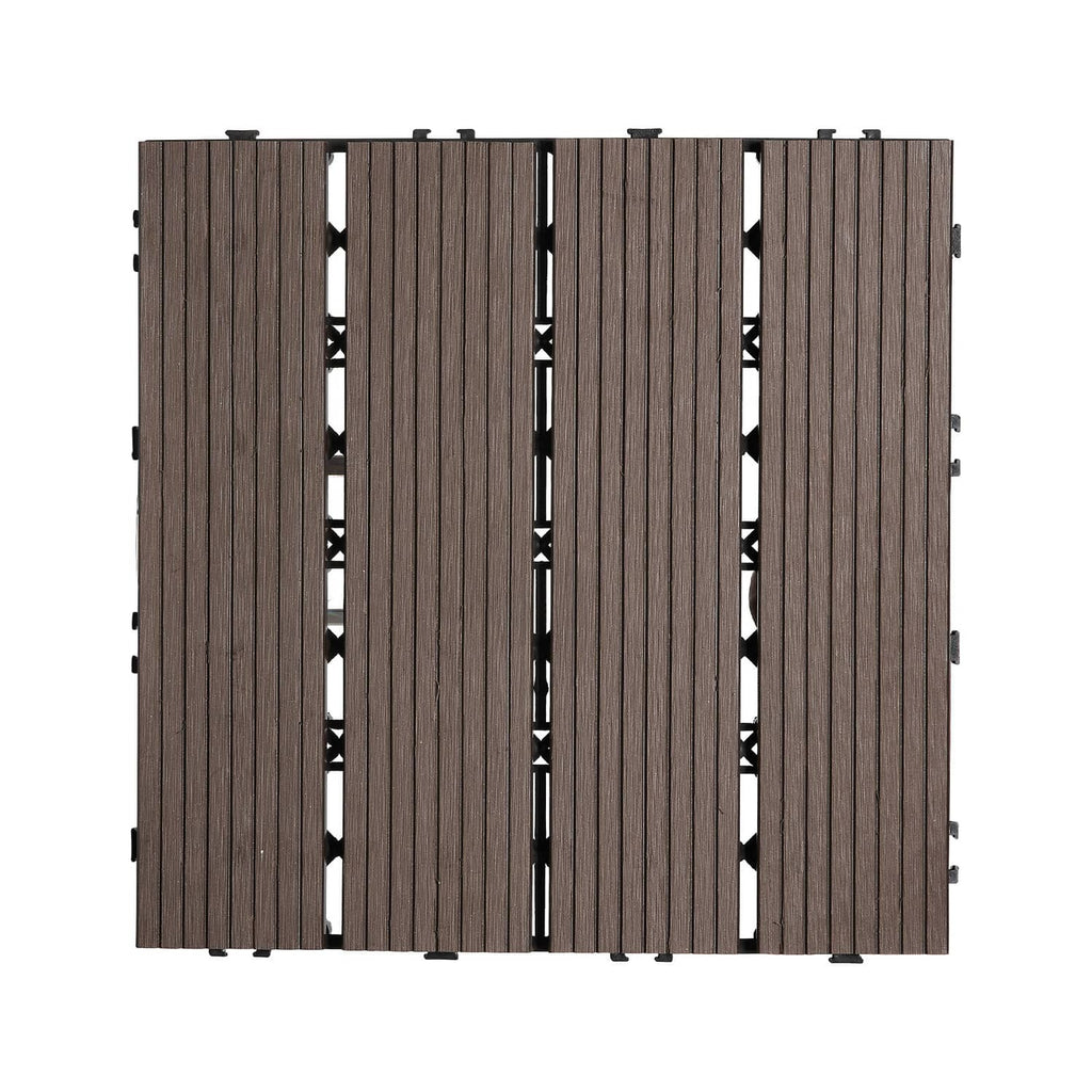 Dark brown deck tile edge with interlocking connector tabs