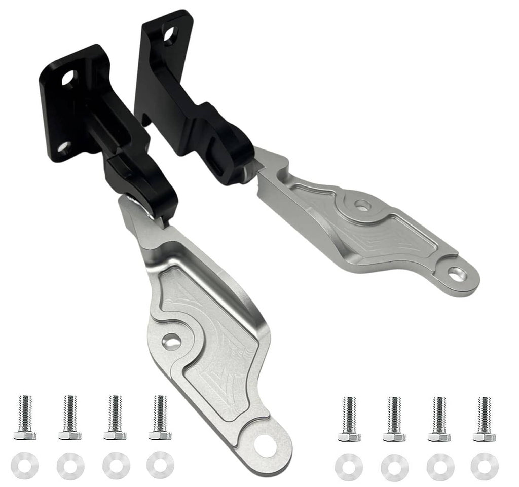 Hood quick release hinge latch kit, black and silver brackets with mounting hardware