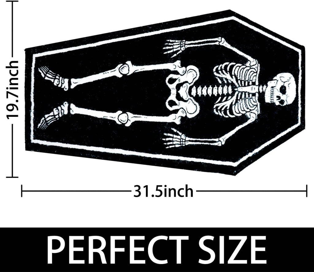 Rectangular bath mat, 19.7 x 31.5 in, white skeleton bones on black