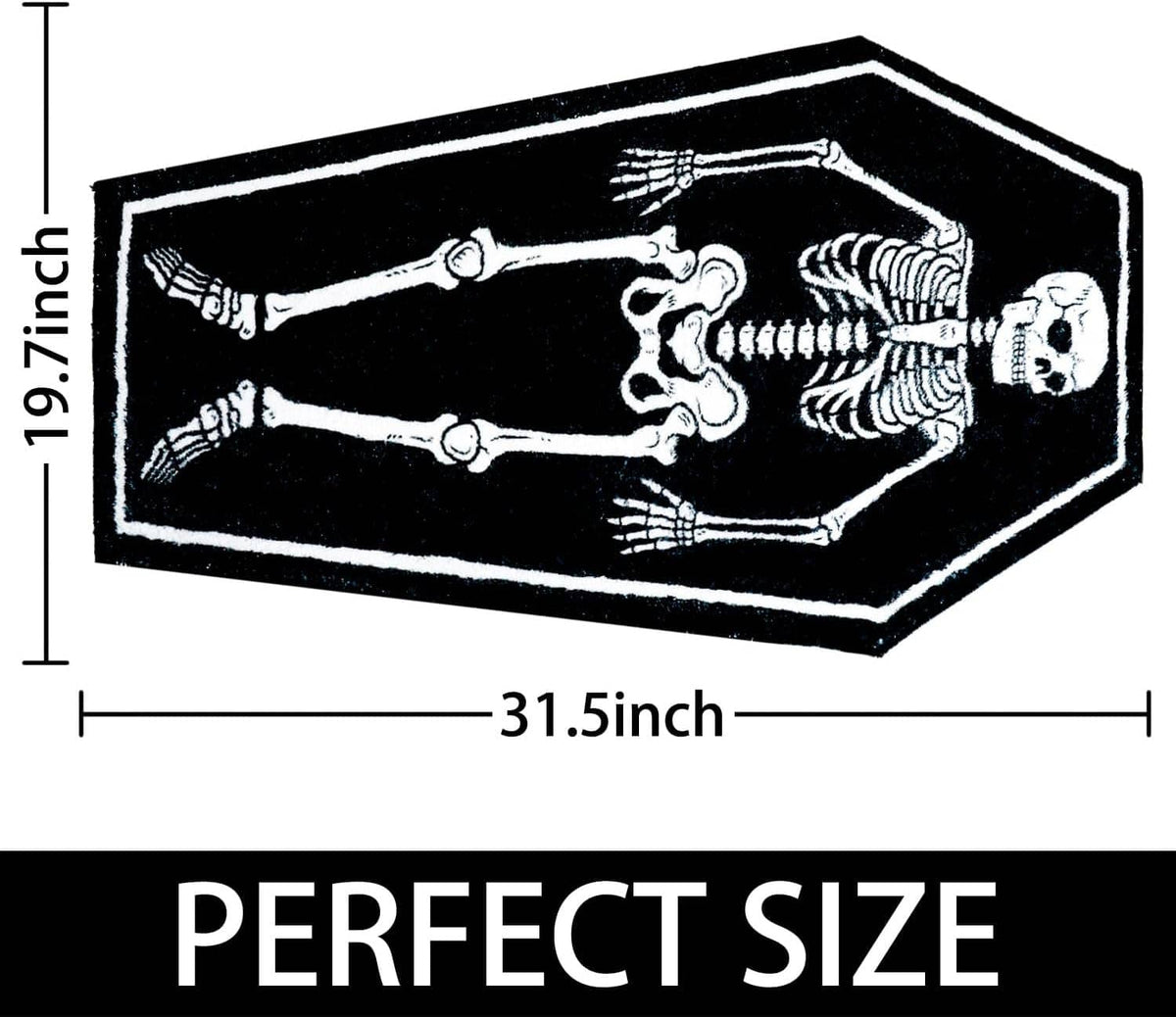 Rectangular bath mat, 19.7 x 31.5 in, white skeleton bones on black