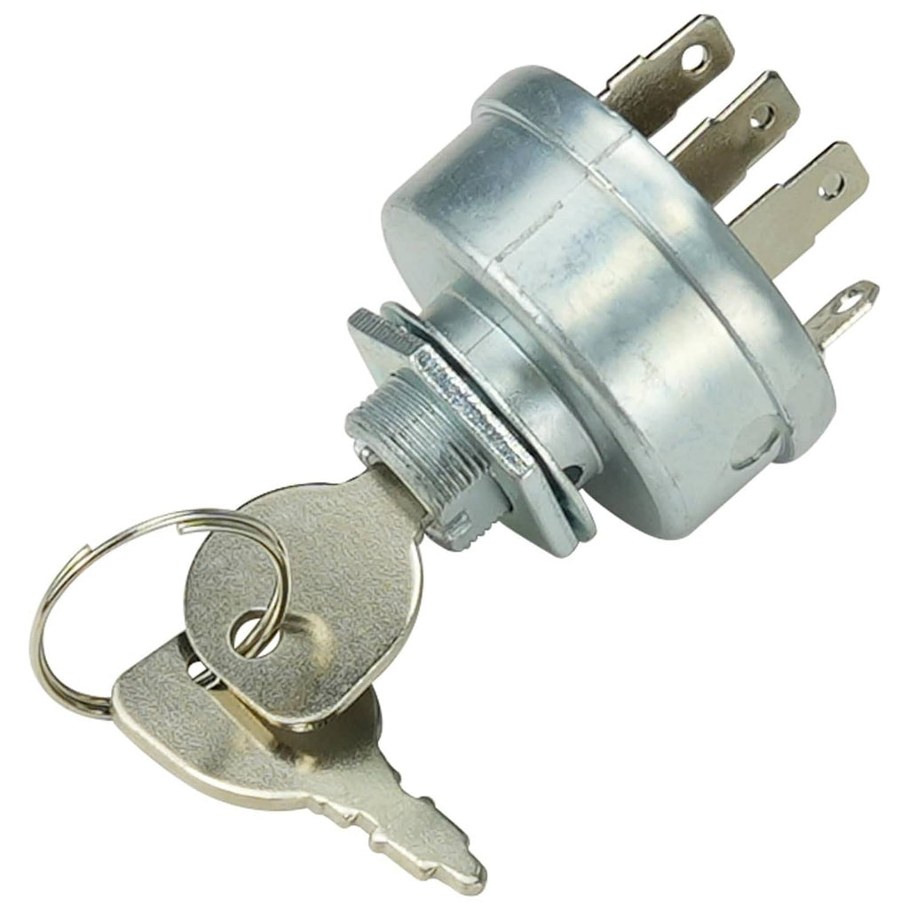 Ignition starter switch with two keys and silver metal mounting tabs