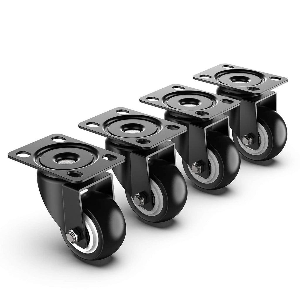 Heavy-duty 2-inch swivel caster wheels set, four black wheels with mounting plates